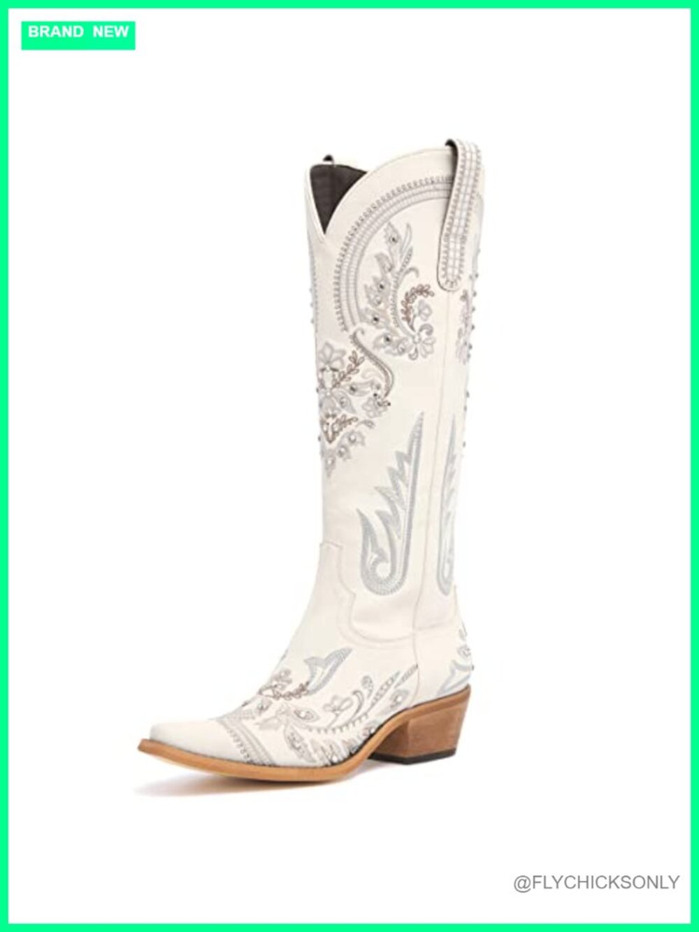 Western Cowboy Boots Rhinestone Snip Toe Knee High Cowgirl Faux Leather